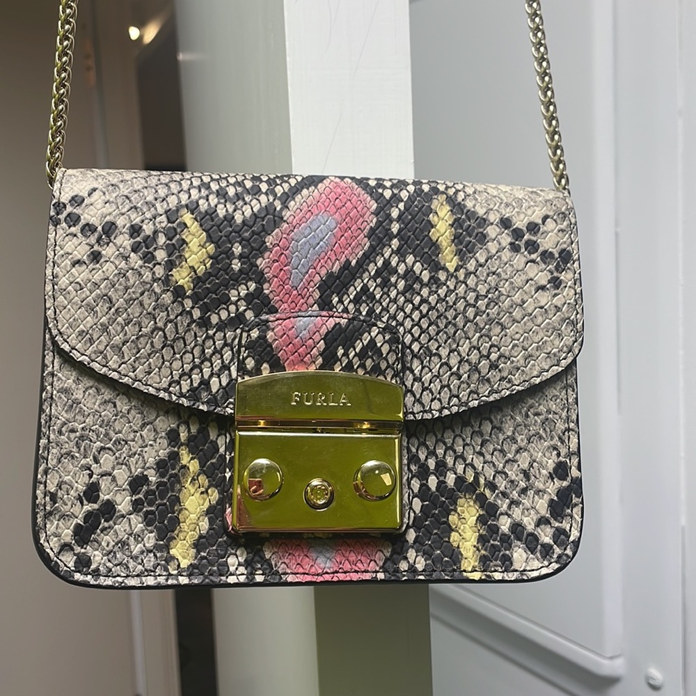 Furla Snakeskin Pattern Bag with Gold Accents